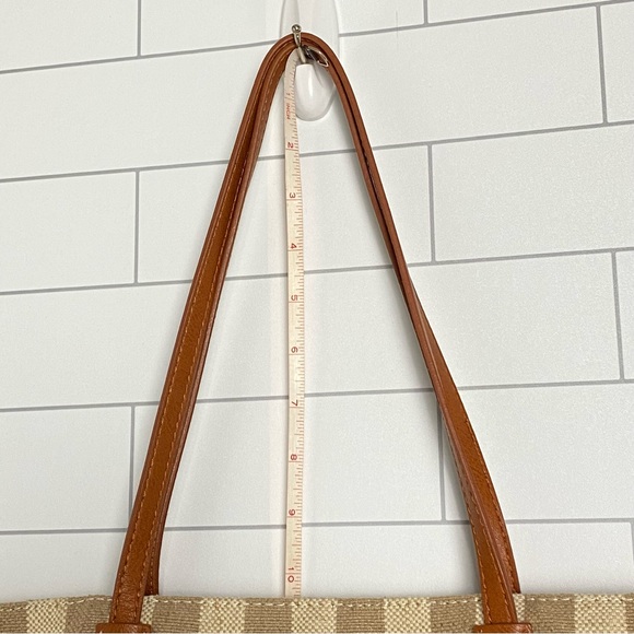 EUC Burlap Jute Natural Tote Shoulder Bag Tan Striped Leather Straps - Picture 15 of 15